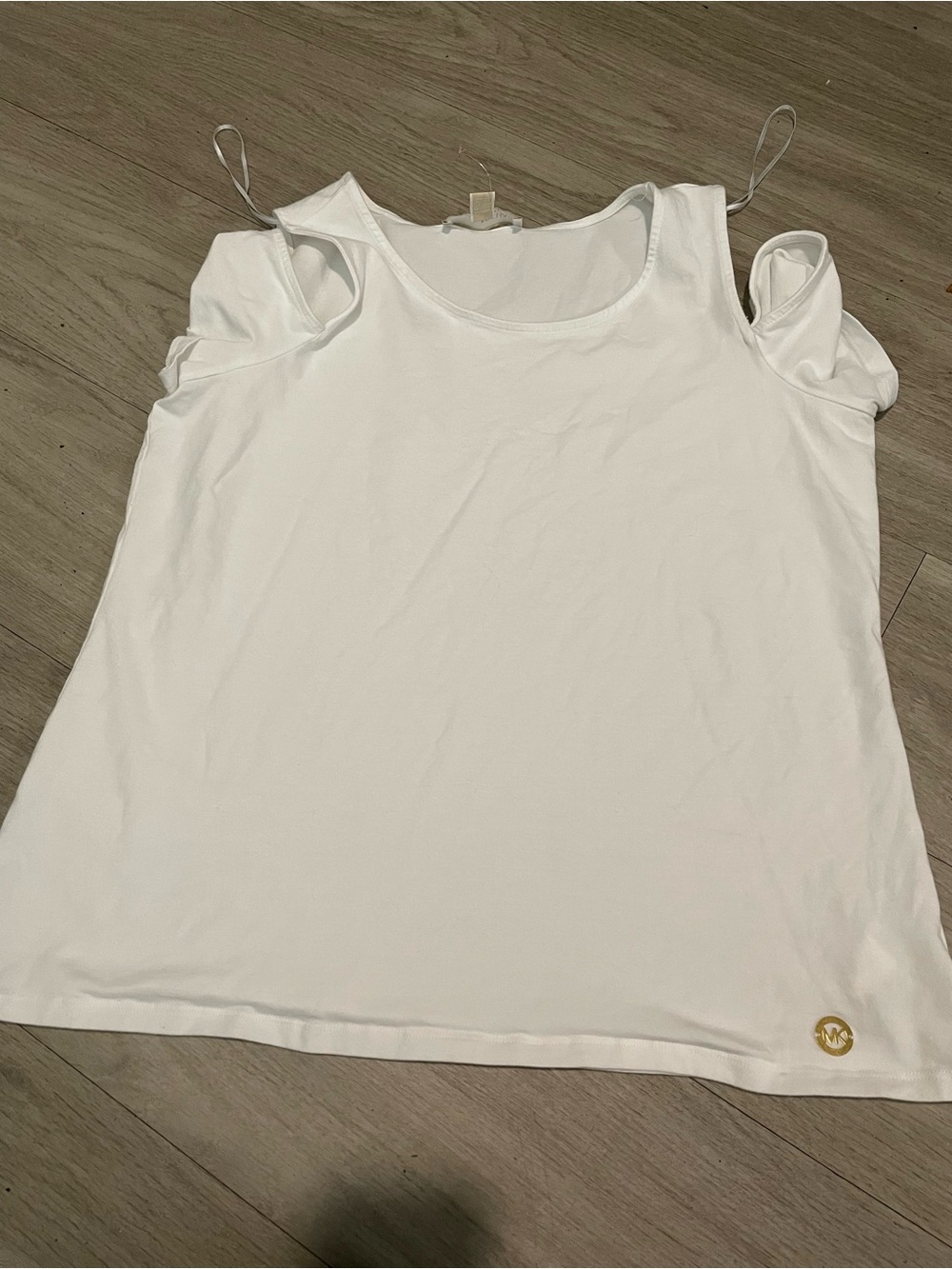 Michael Kors White Cold-Shoulder Tank with Gold Logo